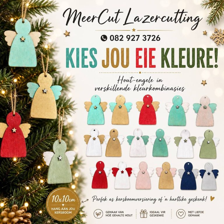 Colourful wooden Christmas angel decorations by MeerCut